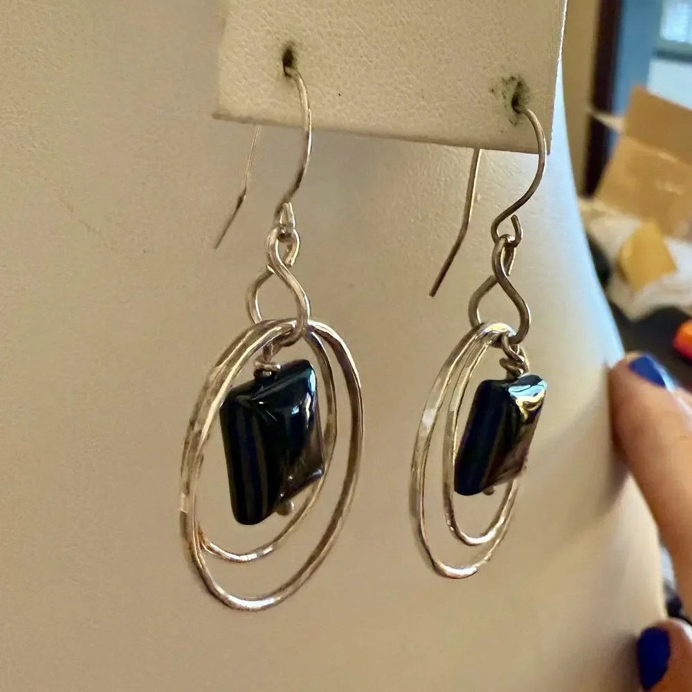 Sterling Silver Onyx Double Hoop Earrings